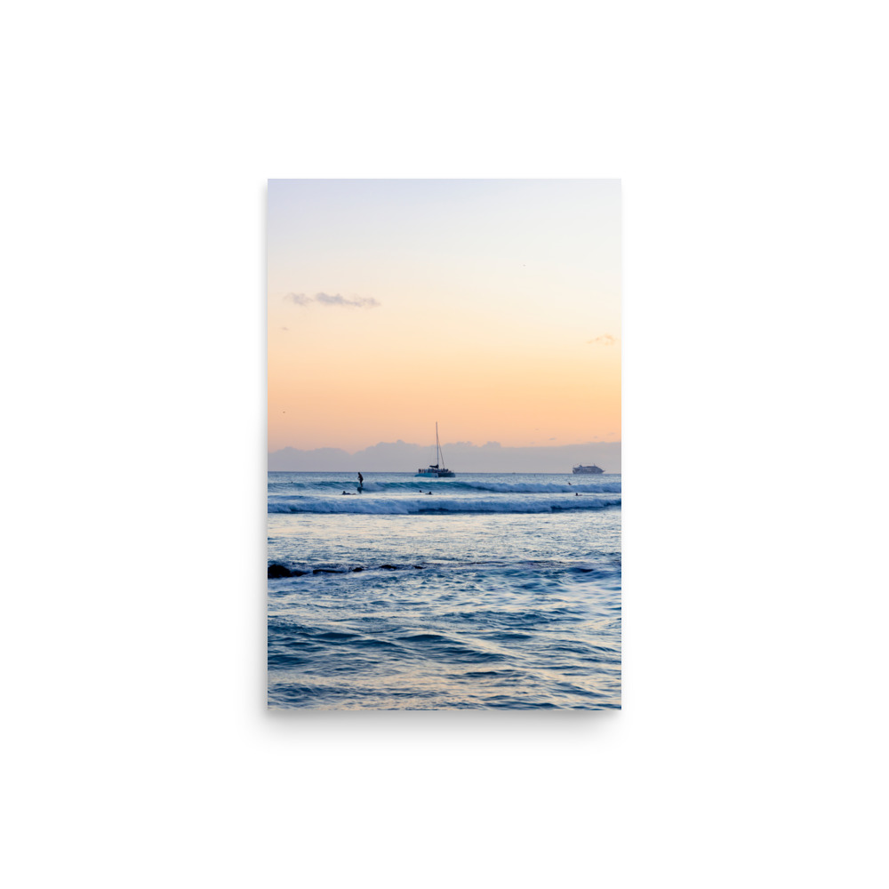 Hawaii Ocean Sunset | Surf and Sailboat Fine Art Photography Print