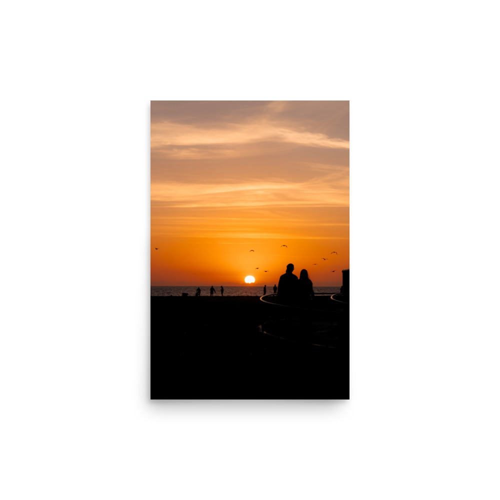 Romantic Sunset Silhouettes | Couple Watching the Sunset Fine Art Photography Print