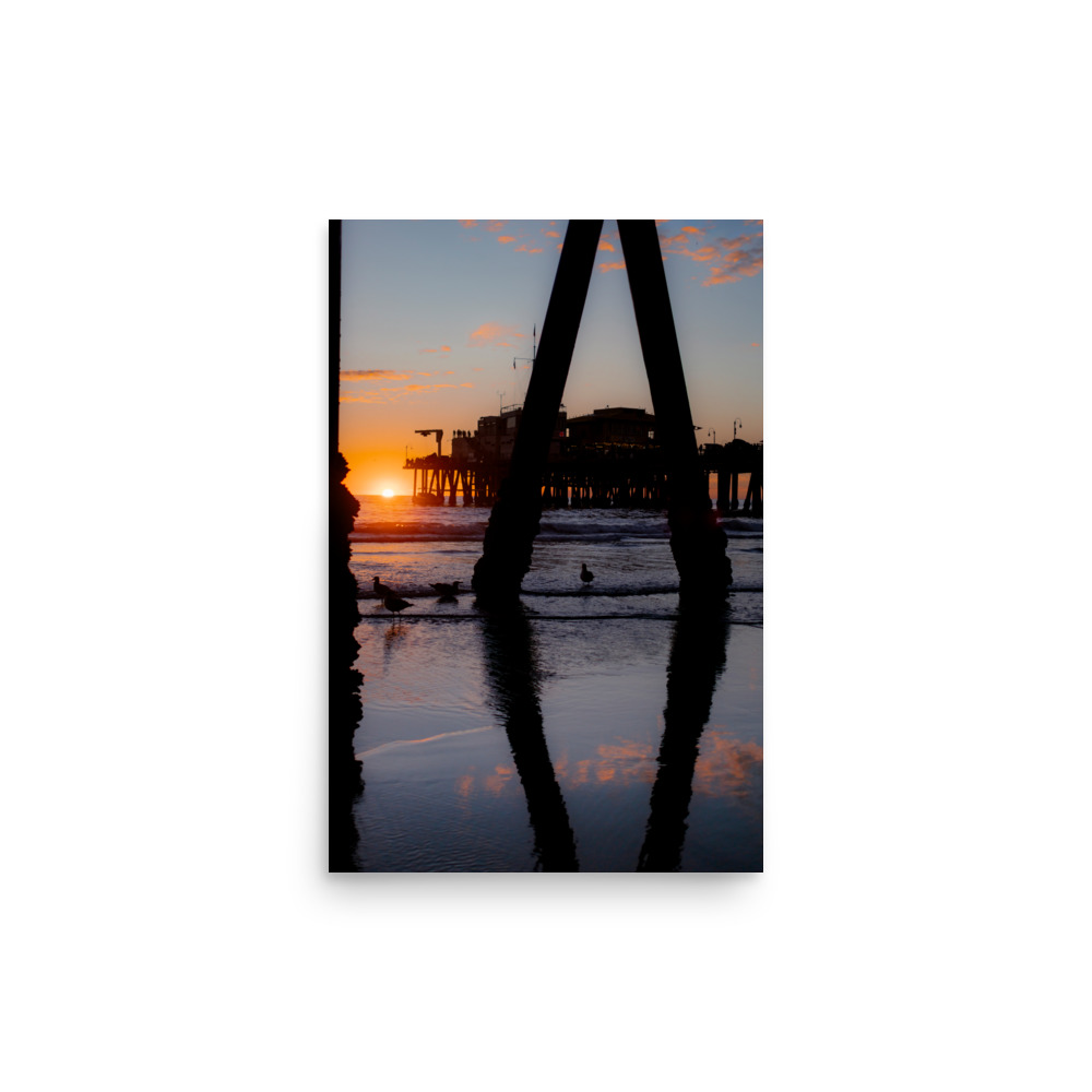 Sunset Beneath the Pier | Bird Silhouettes | Coastal Fine Art Photography Print