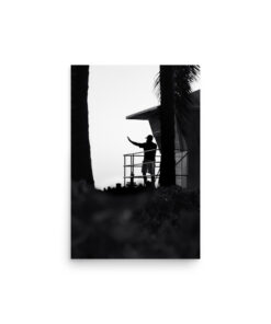 Person Silhouette and Palm Trees |  Black and White Photography Print