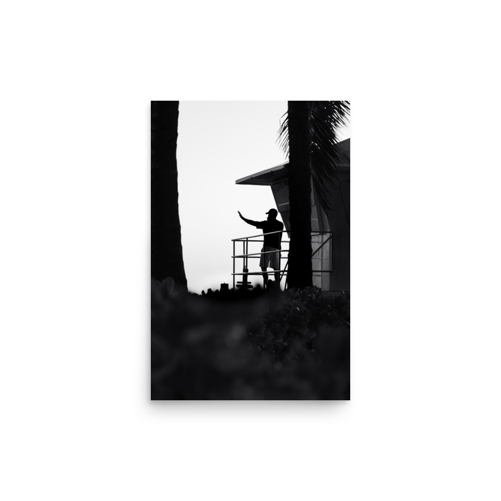 Person Silhouette and Palm Trees | Black and White Photography Print
