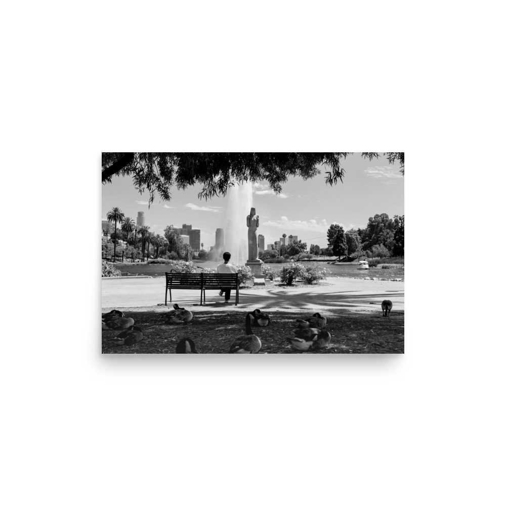 Echo Park Lake, Los Angeles | Black and White Skyline Photography Print
